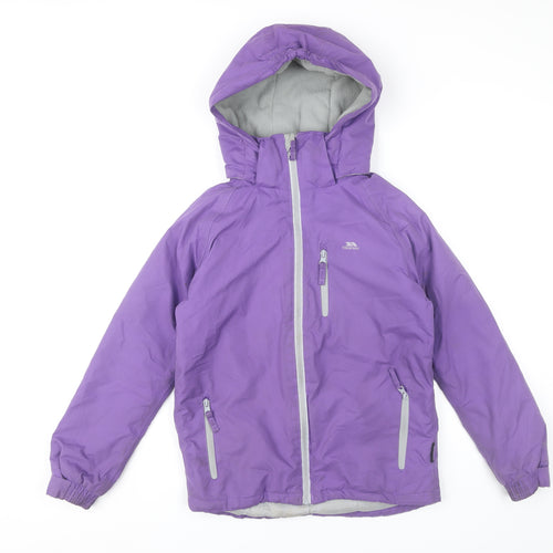 Trespass Girls Purple Waterproof Hooded Rain Coat Jacket Size 9-10 Years