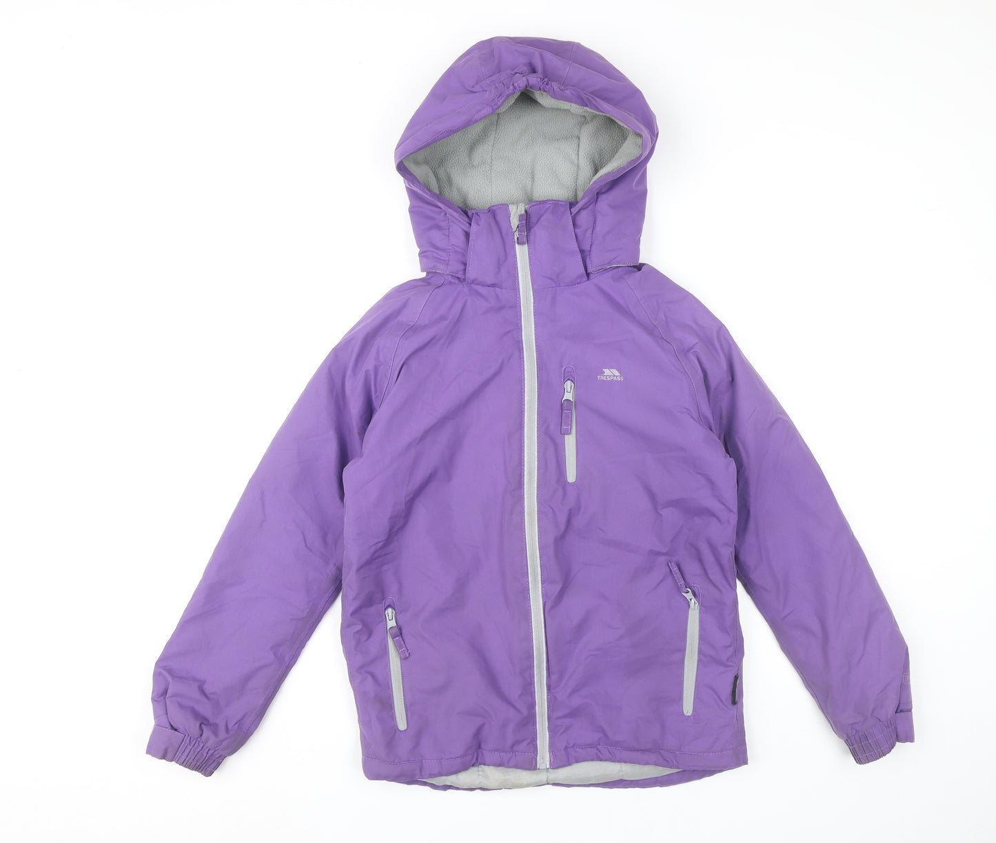 Trespass Girls Purple Waterproof Hooded Rain Coat Jacket Size 9-10 Years