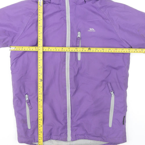Trespass Girls Purple Waterproof Hooded Rain Coat Jacket Size 9-10 Years