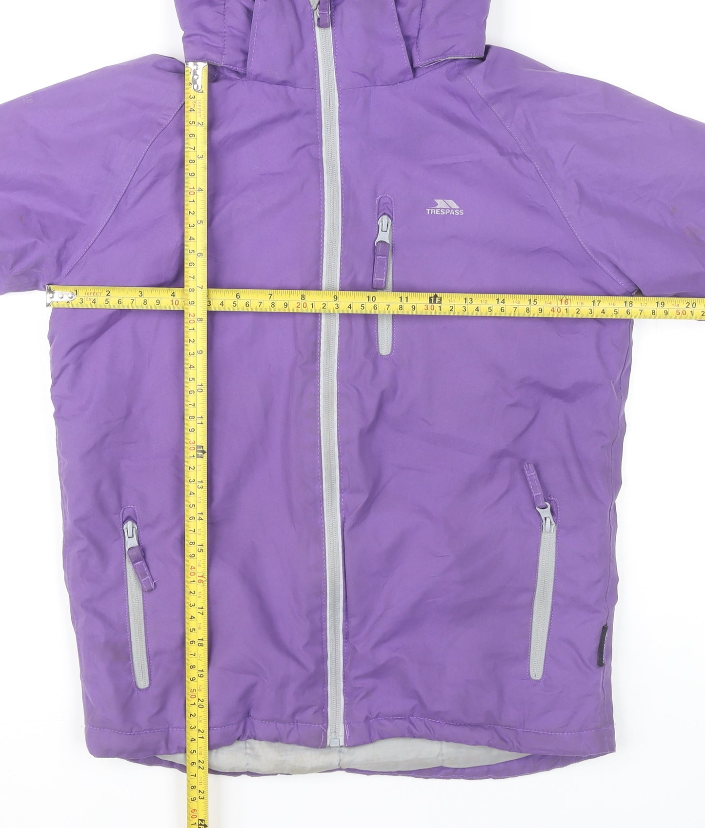 Trespass Girls Purple Waterproof Hooded Rain Coat Jacket Size 9-10 Years