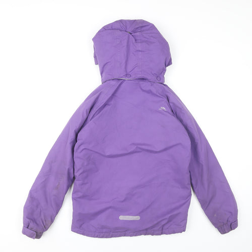 Trespass Girls Purple Waterproof Hooded Rain Coat Jacket Size 9-10 Years