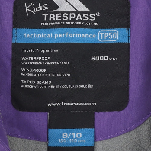 Trespass Girls Purple Waterproof Hooded Rain Coat Jacket Size 9-10 Years