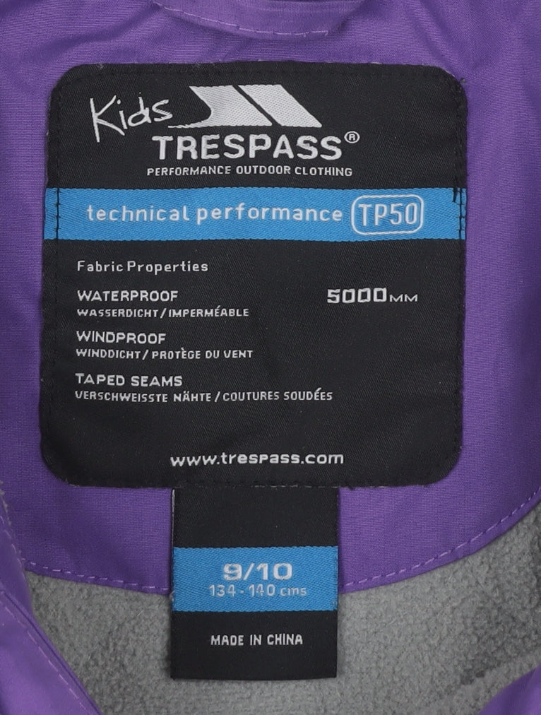 Trespass Girls Purple Waterproof Hooded Rain Coat Jacket Size 9-10 Years