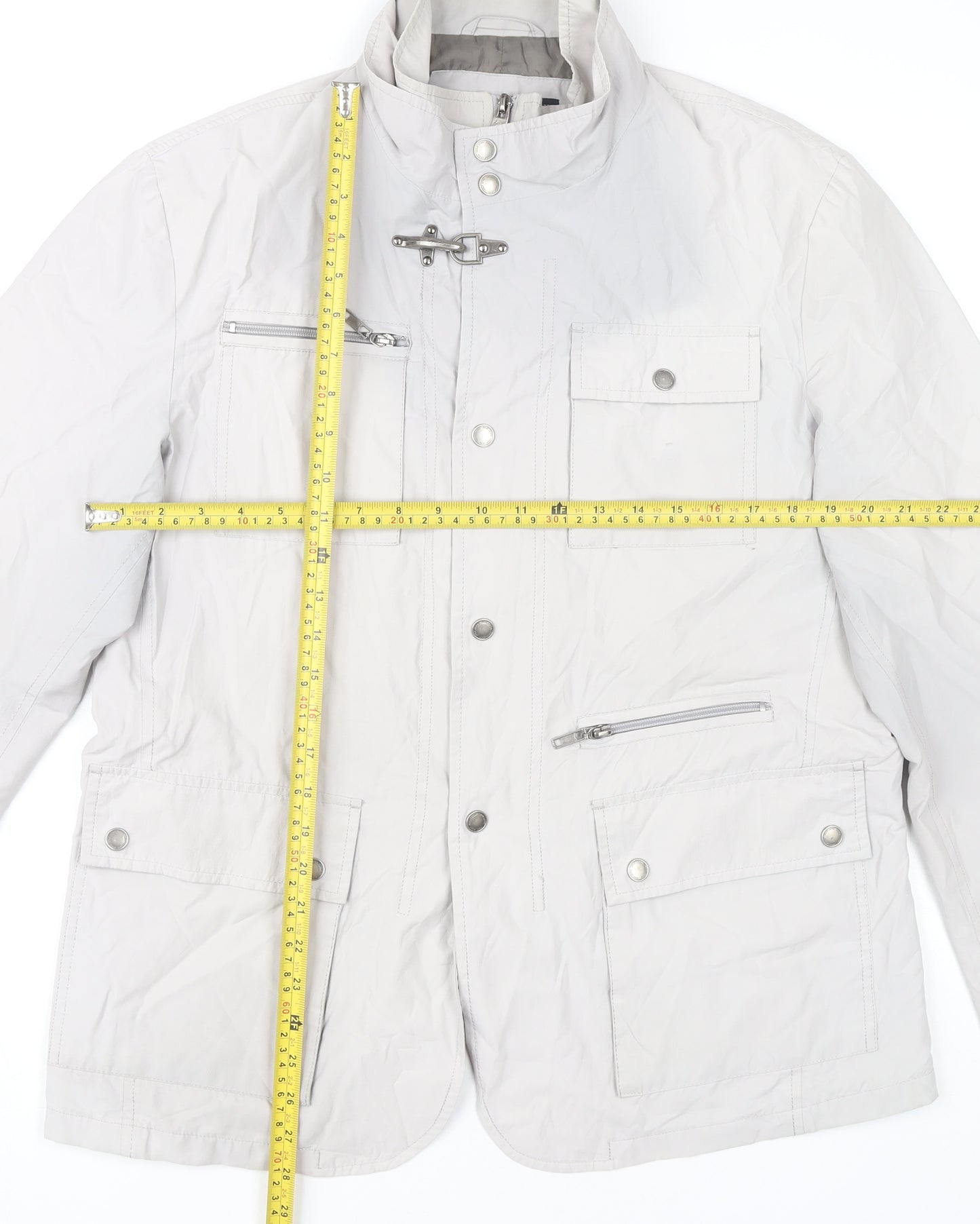 Ascot Sport Men Grey Mid-Length Military Jacket Size M Outdoor Zip Pockets