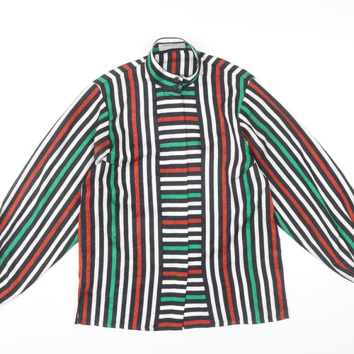 Jaeger Women’s Multicoloured Striped Silk Blouse Size 8 Long Sleeve Retro