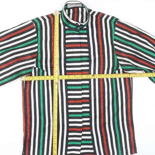 Jaeger Women’s Multicoloured Striped Silk Blouse Size 8 Long Sleeve Retro