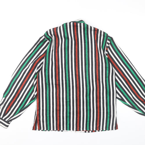 Jaeger Women’s Multicoloured Striped Silk Blouse Size 8 Long Sleeve Retro