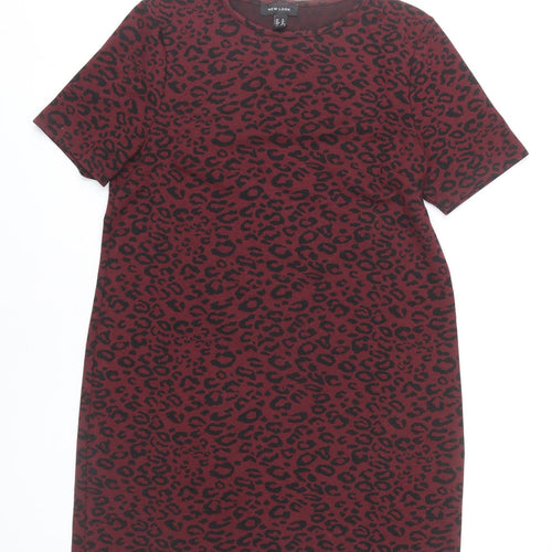 New Look Women's Red Leopard Print T-Shirt Dress Size 14