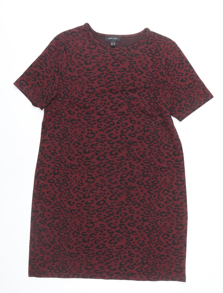 New Look Women's Red Leopard Print T-Shirt Dress Size 14