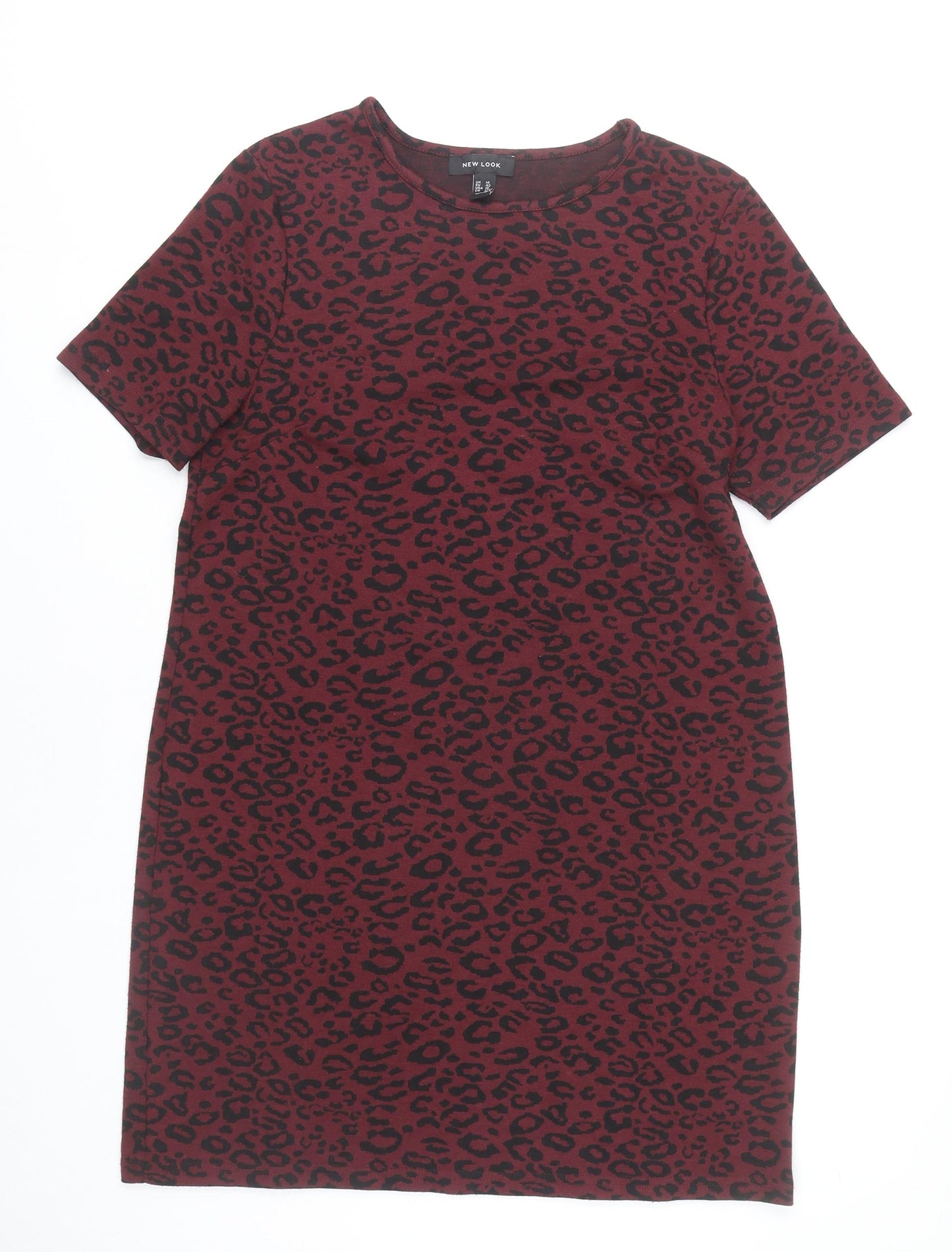 New Look Women's Red Leopard Print T-Shirt Dress Size 14