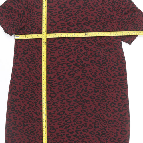 New Look Women's Red Leopard Print T-Shirt Dress Size 14