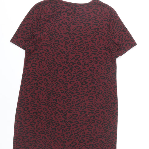 New Look Women's Red Leopard Print T-Shirt Dress Size 14