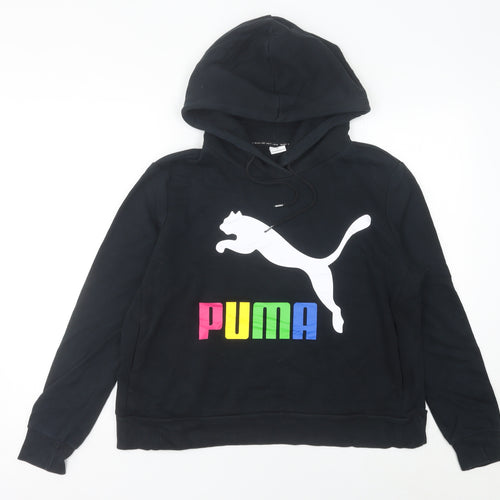 Puma Womens Black Hoodie Size 10 Pullover Logo Graphic Casual