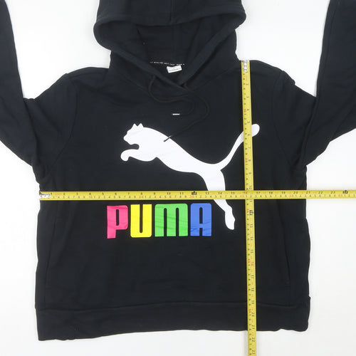 Puma Womens Black Hoodie Size 10 Pullover Logo Graphic Casual