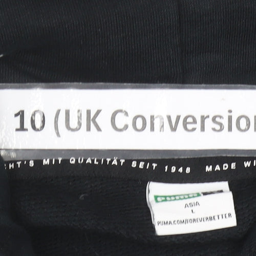 Puma Womens Black Hoodie Size 10 Pullover Logo Graphic Casual