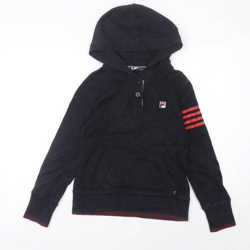 Fila Womens Black Henley Hoodie Size 8 UK Sports Casual