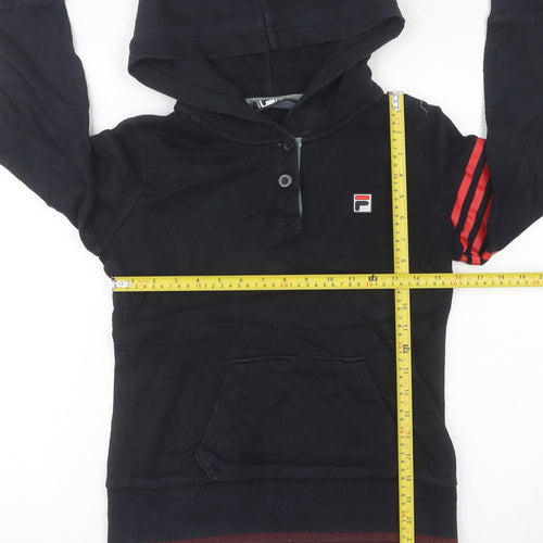 Fila Womens Black Henley Hoodie Size 8 UK Sports Casual