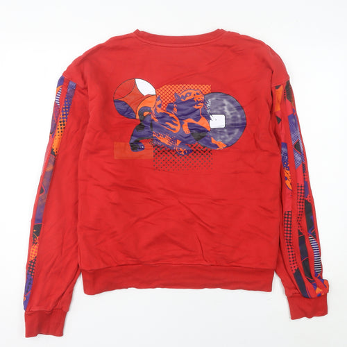 Adidas Women Red Sweatshirt UK 12 Crew Neck Graphic Print Cotton