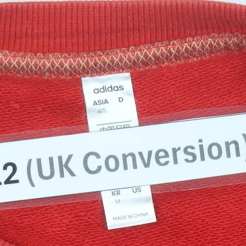 Adidas Women Red Sweatshirt UK 12 Crew Neck Graphic Print Cotton
