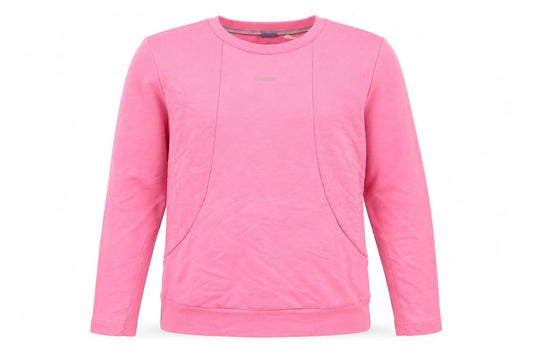Front view of Reebok women’s pink sweatshirt, size UK 12, crew neck long sleeve pullover