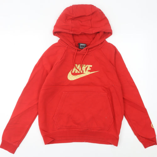 Nike Women's Red Hoodie Size 6 Cotton Blend Pullover Sweatshirt