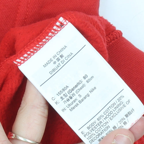 Nike Women's Red Hoodie Size 6 Cotton Blend Pullover Sweatshirt