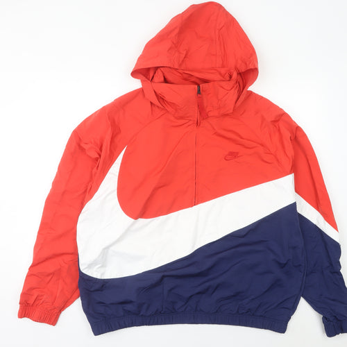 Nike Men's Red White Blue Windbreaker Jacket L Hooded Nylon