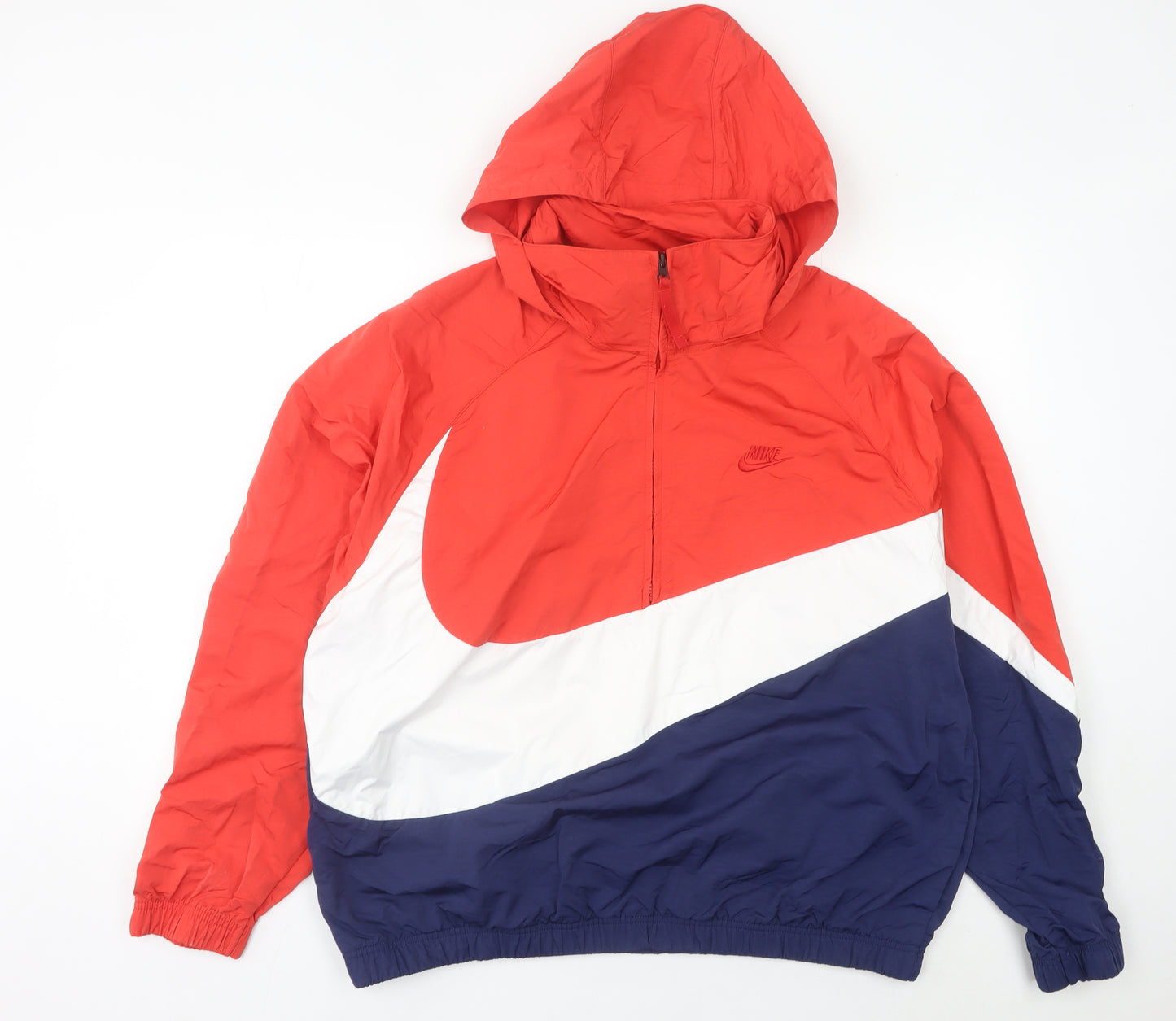 Nike Men's Red White Blue Windbreaker Jacket L Hooded Nylon