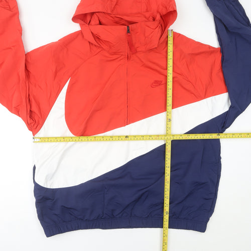 Nike Men's Red White Blue Windbreaker Jacket L Hooded Nylon