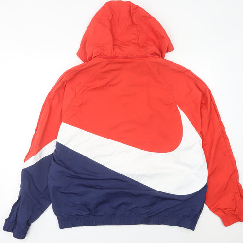 Nike Men's Red White Blue Windbreaker Jacket L Hooded Nylon