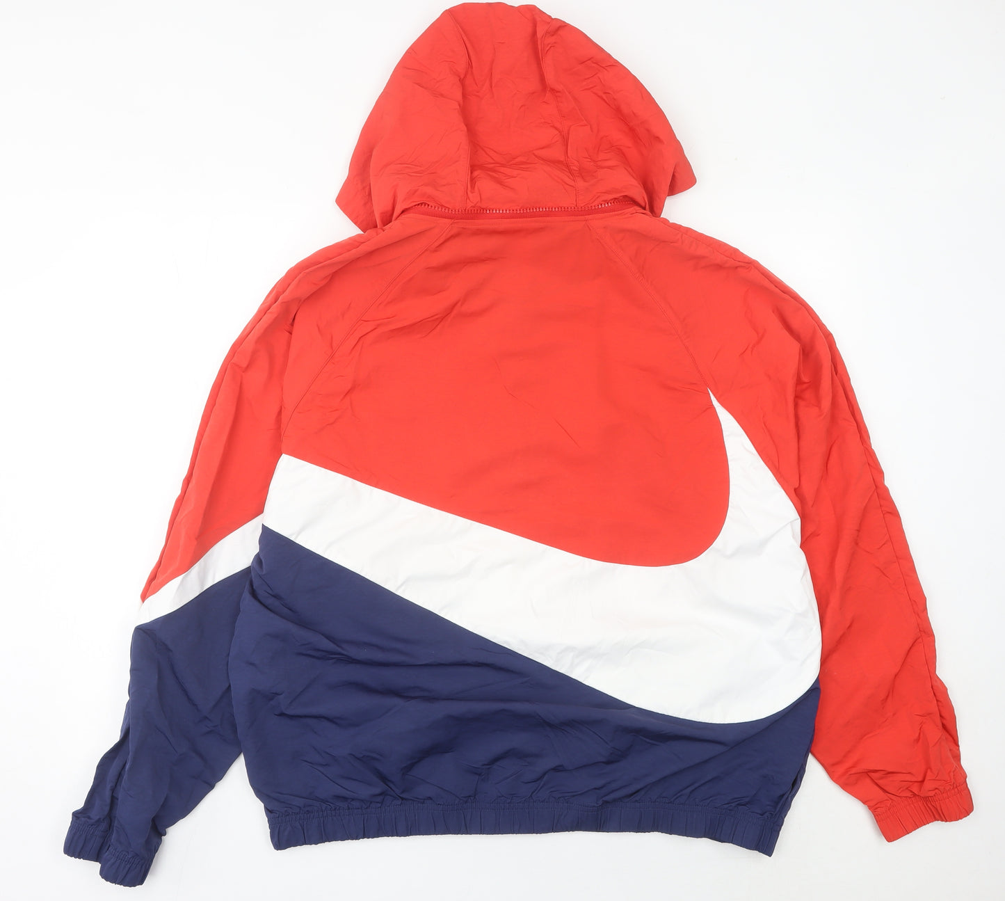 Nike Men's Red White Blue Windbreaker Jacket L Hooded Nylon