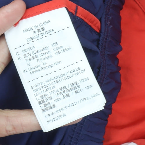 Nike Men's Red White Blue Windbreaker Jacket L Hooded Nylon