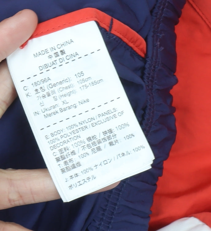 Nike Men's Red White Blue Windbreaker Jacket L Hooded Nylon