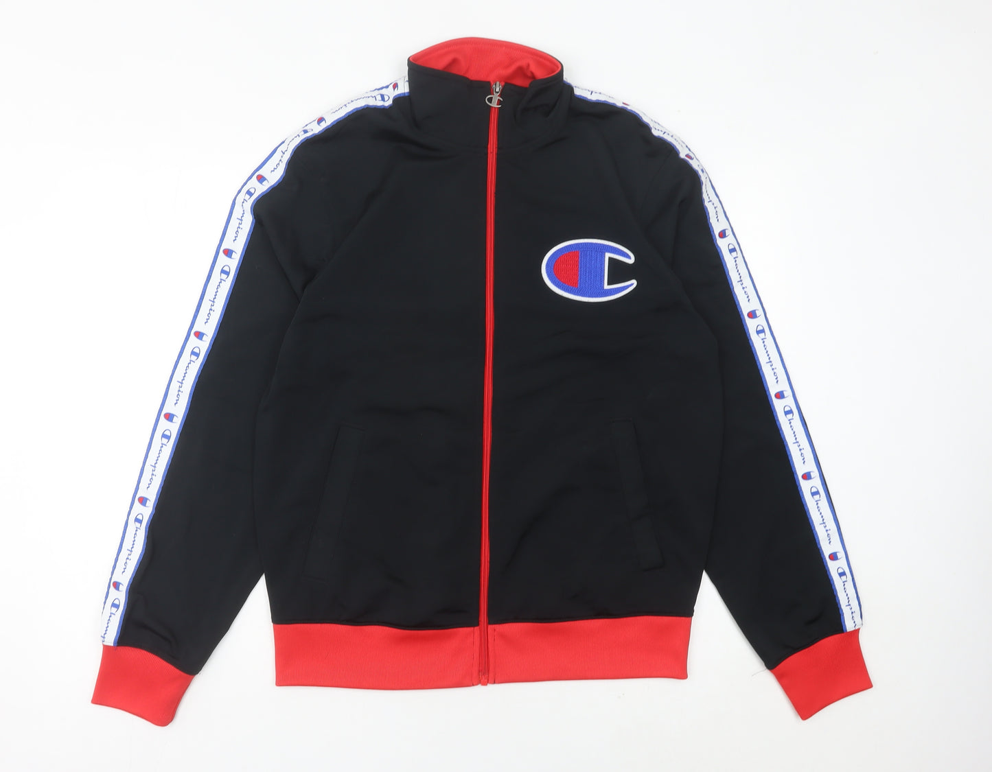 Champion Men’s Black Red Track Jacket M Full Zip Polyester