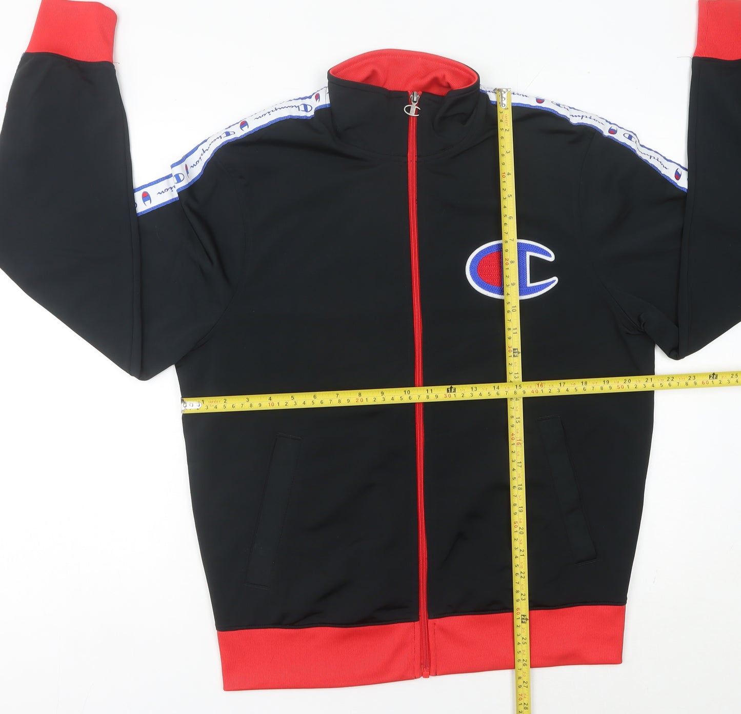 Champion Men’s Black Red Track Jacket M Full Zip Polyester