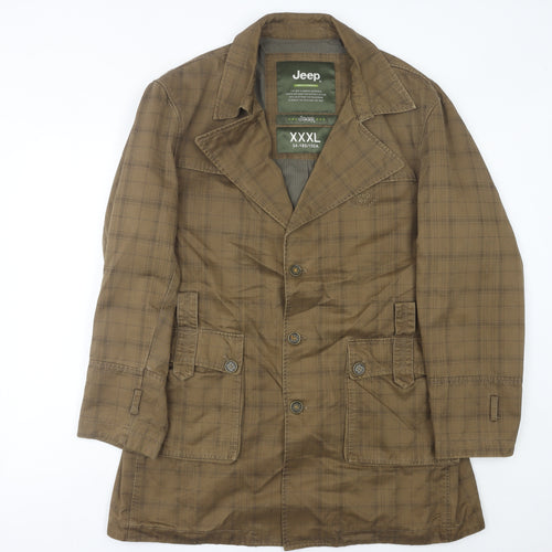 Jeep Men's Brown Check Cotton Overcoat L Regular Fit Casual