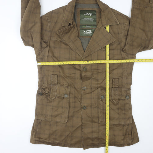 Jeep Men's Brown Check Cotton Overcoat L Regular Fit Casual
