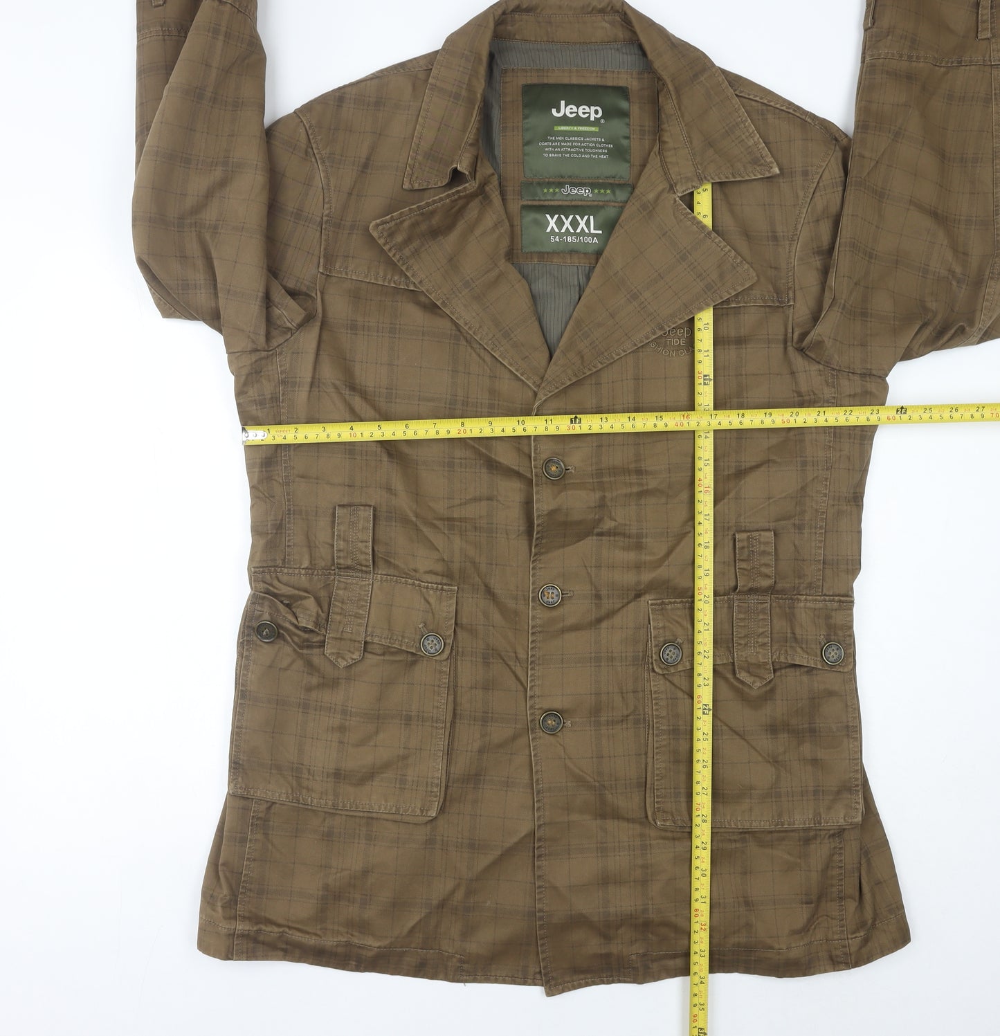 Jeep Men's Brown Check Cotton Overcoat L Regular Fit Casual