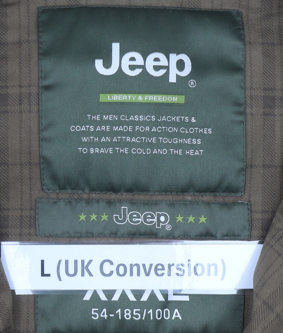 Jeep Men's Brown Check Cotton Overcoat L Regular Fit Casual