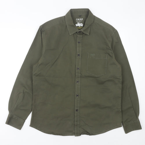 Jeep Spirit Men Green M Regular Fit Long Sleeve Cotton Shirt