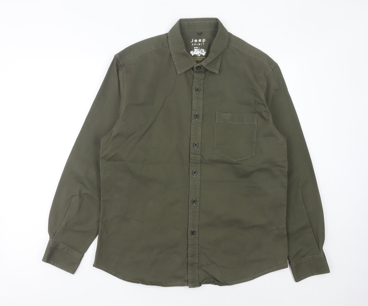 Jeep Spirit Men Green M Regular Fit Long Sleeve Cotton Shirt