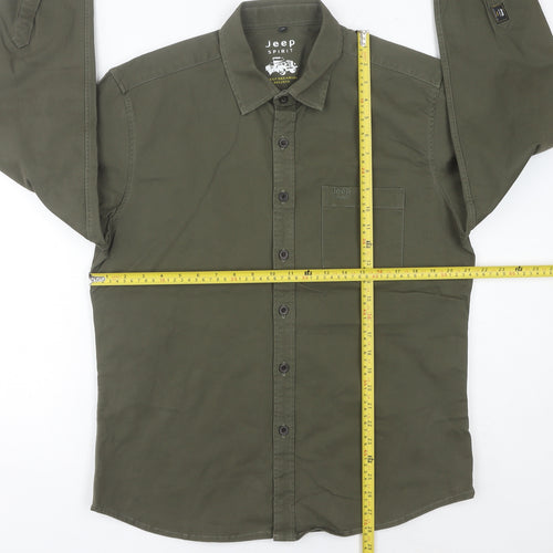 Jeep Spirit Men Green M Regular Fit Long Sleeve Cotton Shirt