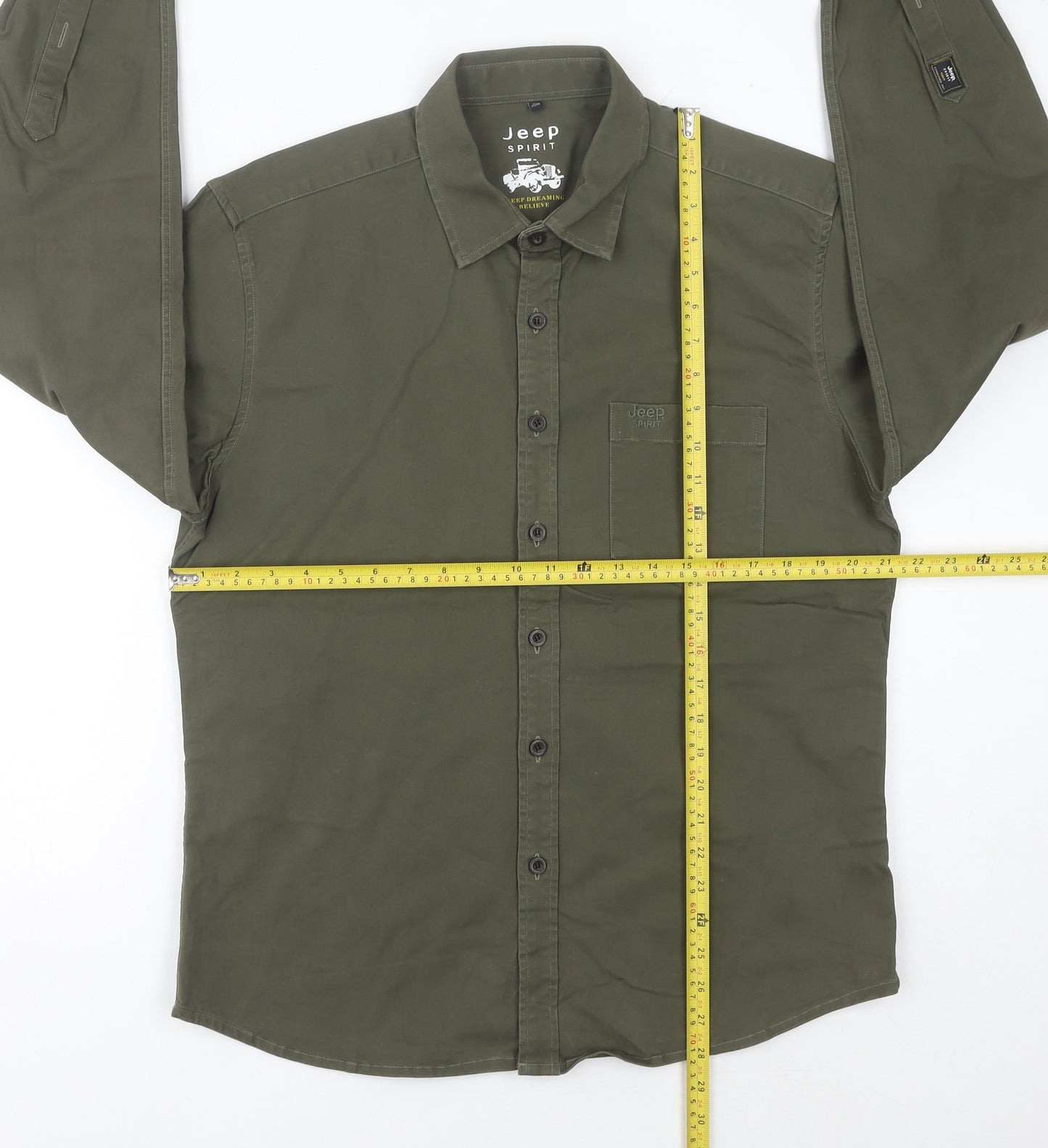 Jeep Spirit Men Green M Regular Fit Long Sleeve Cotton Shirt