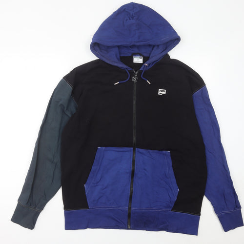 Puma Men's Black Blue Full Zip Hoodie Size L Logo Sportswear