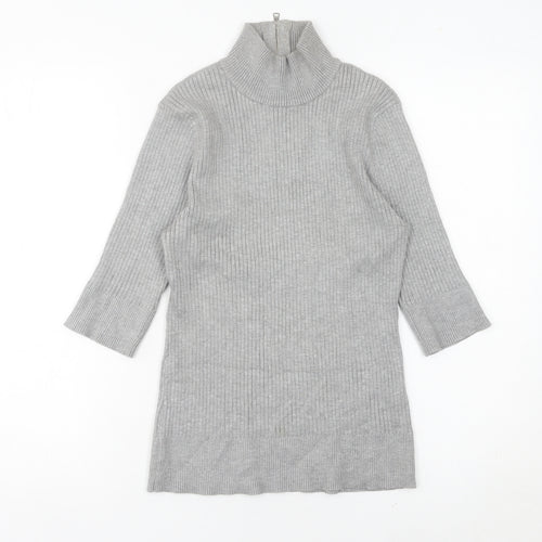 DKNY Women’s Grey Roll Neck Tunic Jumper Size M 3/4 Sleeve Knit