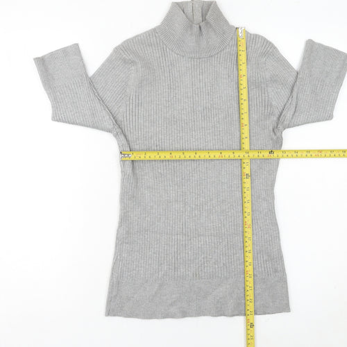 DKNY Women’s Grey Roll Neck Tunic Jumper Size M 3/4 Sleeve Knit