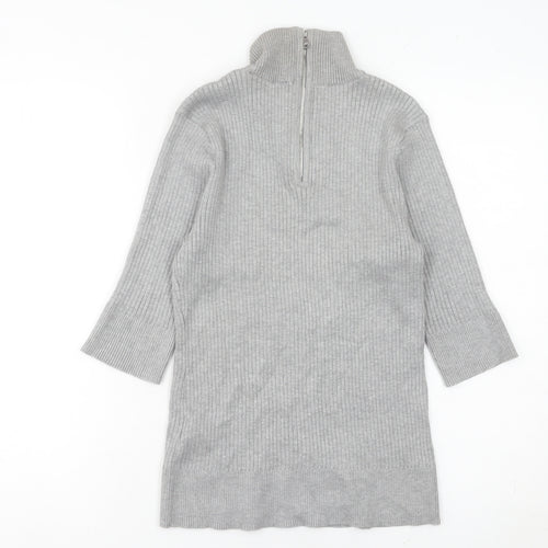 DKNY Women’s Grey Roll Neck Tunic Jumper Size M 3/4 Sleeve Knit
