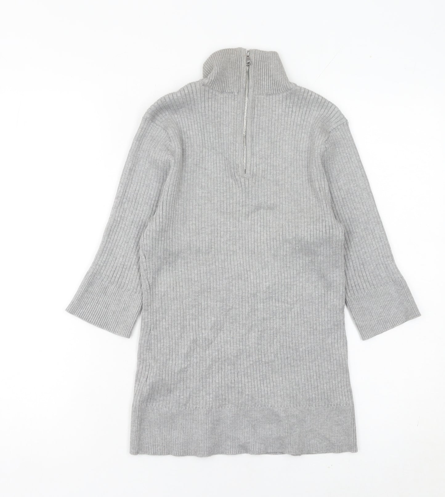 DKNY Women’s Grey Roll Neck Tunic Jumper Size M 3/4 Sleeve Knit