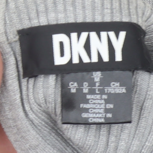 DKNY Women’s Grey Roll Neck Tunic Jumper Size M 3/4 Sleeve Knit