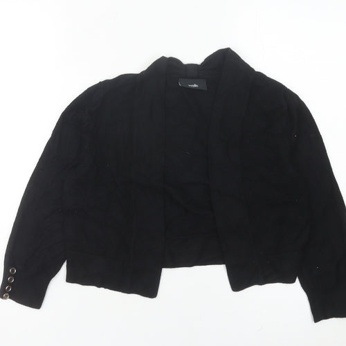 Wallis Women’s Black Collared Open Cardigan Size S Knit Long Sleeve